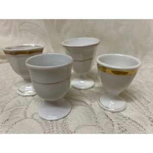 Vintage Porcelain Egg Cups‎ 4 Different Gold Accents White Porcelain, Chips